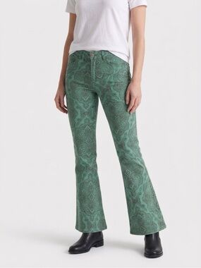 Madcap England 60’s Retro Boho Paisley Green Brown Flare Pants Denim Stretch